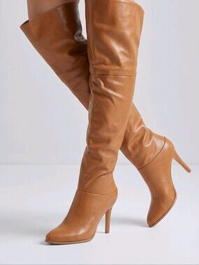 Coutgo Two-Tone Brown Over-the-Knee High Heel Boots